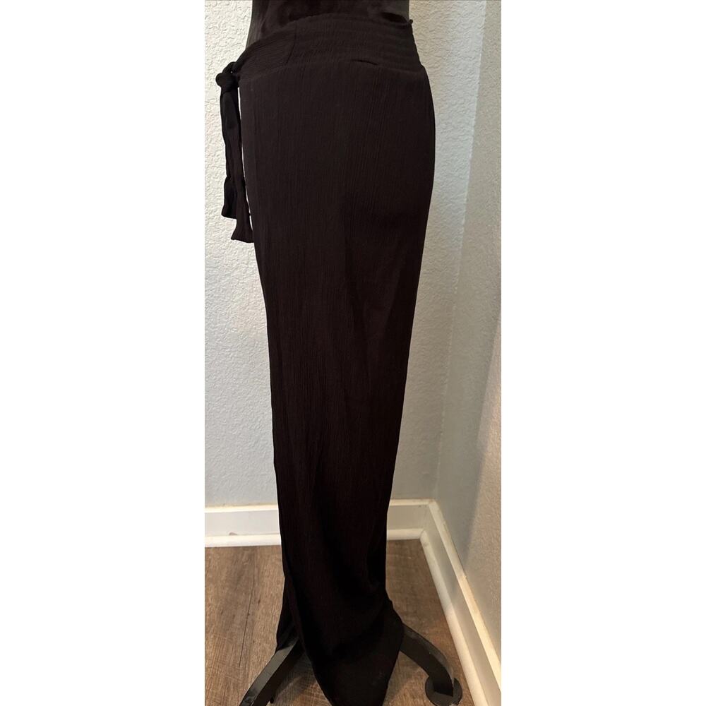 KONA SOL Black Tie Front Side Slit Swimsuit Cover Pants Medium Gauzy Vacay Pool - Picture 4 of 10